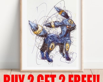 A4 // 「満月の輝くブラッキー」イラスト // ポスター、アート