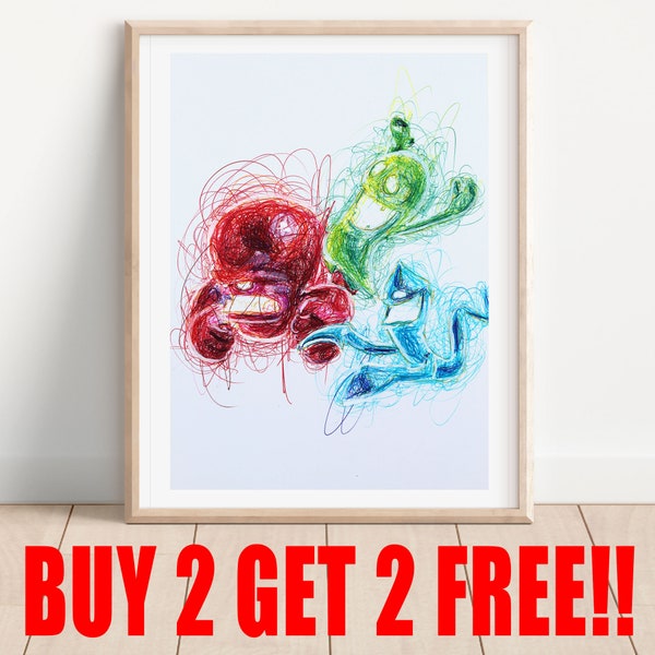 Luigi's Mansion 3 Ghost Enemies Ballpoint Pen Art Print, Super Mario Poster Video Game Art, Kids Room Decor, Kids Artwork, Nintendo Artwork