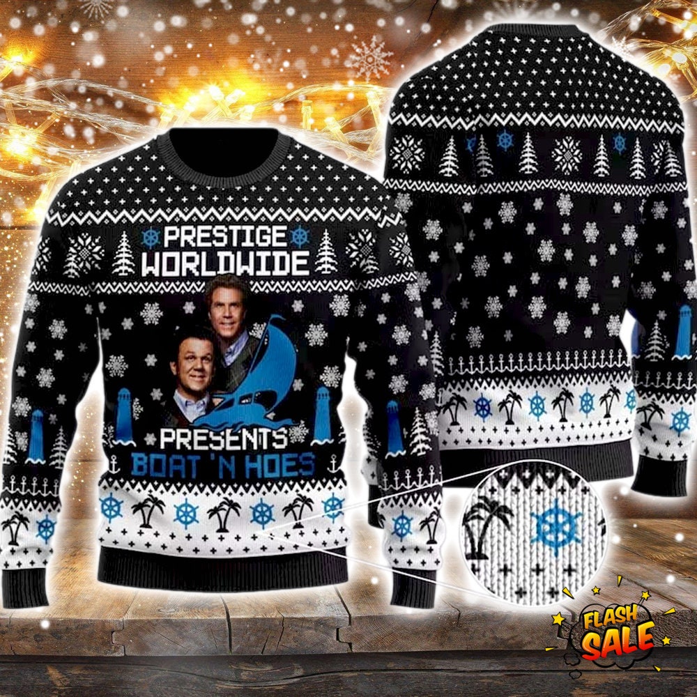 Discover Brennan Huff Dale Doback Step Brothers Ugly Christmas Sweater, Prestige Worldwide Presents Xmas Sweatshirt, Comedy Movie Christmas Gift, Bro