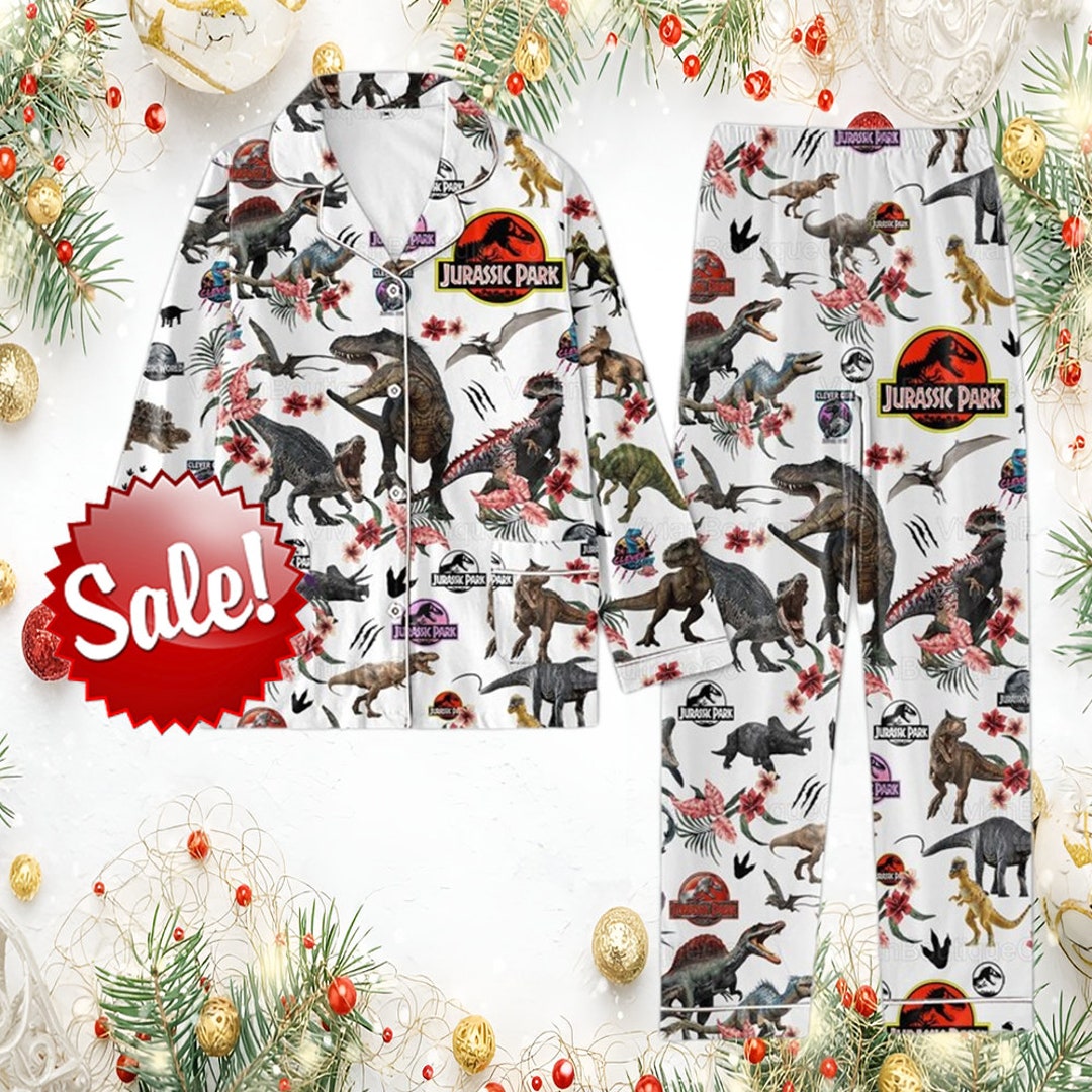 christmas-jurassic-park-pajamas-set-dinosaur-pajamas-set-etsy-uk