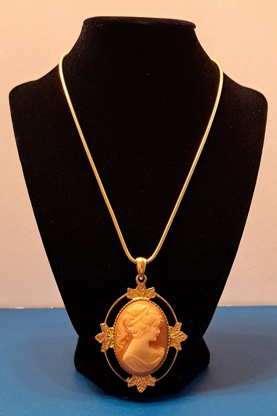 Monet Cameo Necklace 14K Platted Gold Snake Chain… - image 1