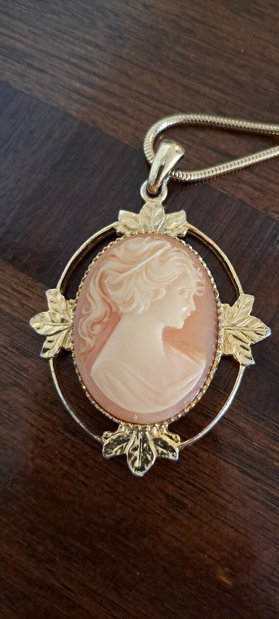 Monet Cameo Necklace 14K Platted Gold Snake Chain… - image 9