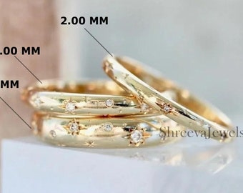 Vintage Star burst Wedding Band For Women, 14k Gold Diamond Band Gift, Wedding Ring, Alternative Wedding Band, Dome Wedding Ring
