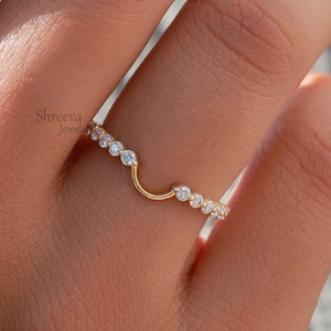 Half Eternity Moissanite Wedding Bubble Band 14K Yellow Gold Band Stackable Band For Her Minimalist Matching Band Anniversary Gift For Women