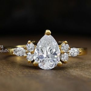 Tear Drop Engagement Ring Pear Moissanite Solitaire Ring Pear Shape Art Deco Wedding Ring Plain Gold Ring For Women Promise Moissanite Ring