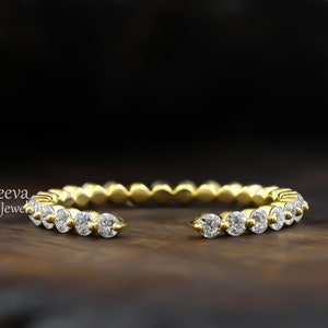 Offener Ehering Farbloser Moissanit Offener Ehering Bubble Prong Set Ring Diamant-Verlobungsring Einzigartiger 14k Goldring Zierliches BandGeschenk