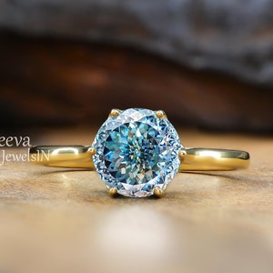 1.50 CT Portuguese Cut Cyan Blue Moissanite Ring, Engagement Ring, Wedding Ring, Solitaire Ring, White/Yellow/Rose Gold, Anniversary Ring