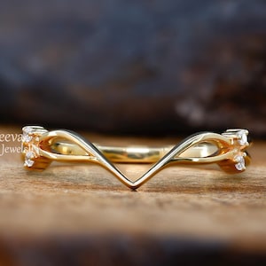 Minimalist Rebe Hochzeitsband Zweig Passendes Band Frauen Rebe Moissanite Band Gebogenes Blatt Kontur Hochzeitsband 14K Gold Jubiläum Geschenk