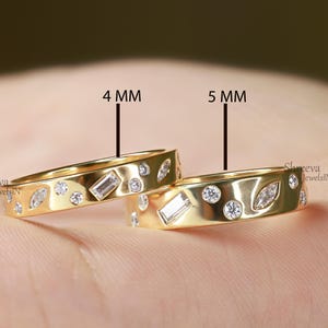 Flush Set Multi Shape Wide Scattered Moissanite Band 14K Gold Full Eternity Band Diamond Wedding Band Matching Anniversary Gifts For Women