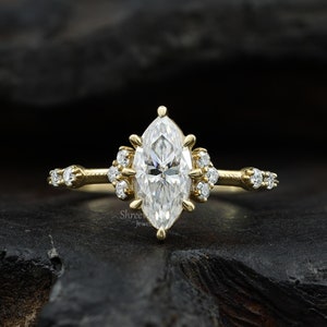 Vintage Marquise Engagement Ring 1CT Marquise Moissanite Ring Marquise Solitaire Ring Unique Promise Ring 14K Gold Antique Anniversary Ring