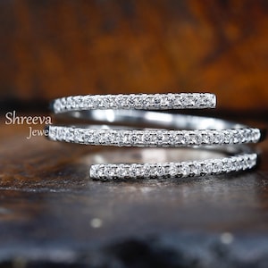 14k Gold Moissanite Spiral Ring Pave Diamonds Half Eternity Band Diamond Wrap Ring Minimalist Ring Dainty Diamond Stacking Ring