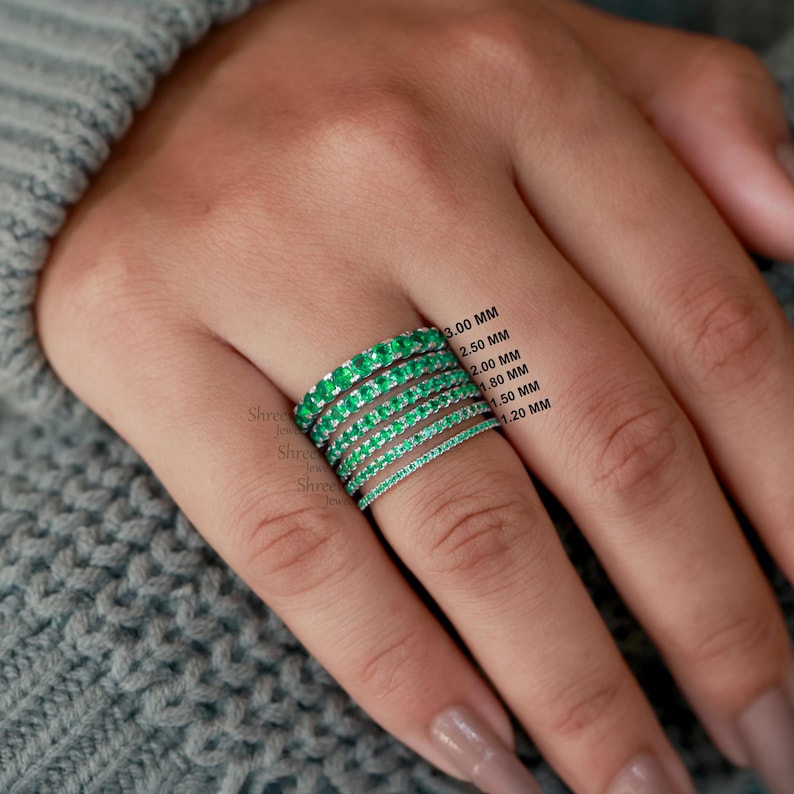 14K Gold Round Cut Natural Emerald Full Eternity Wedding Band May ...