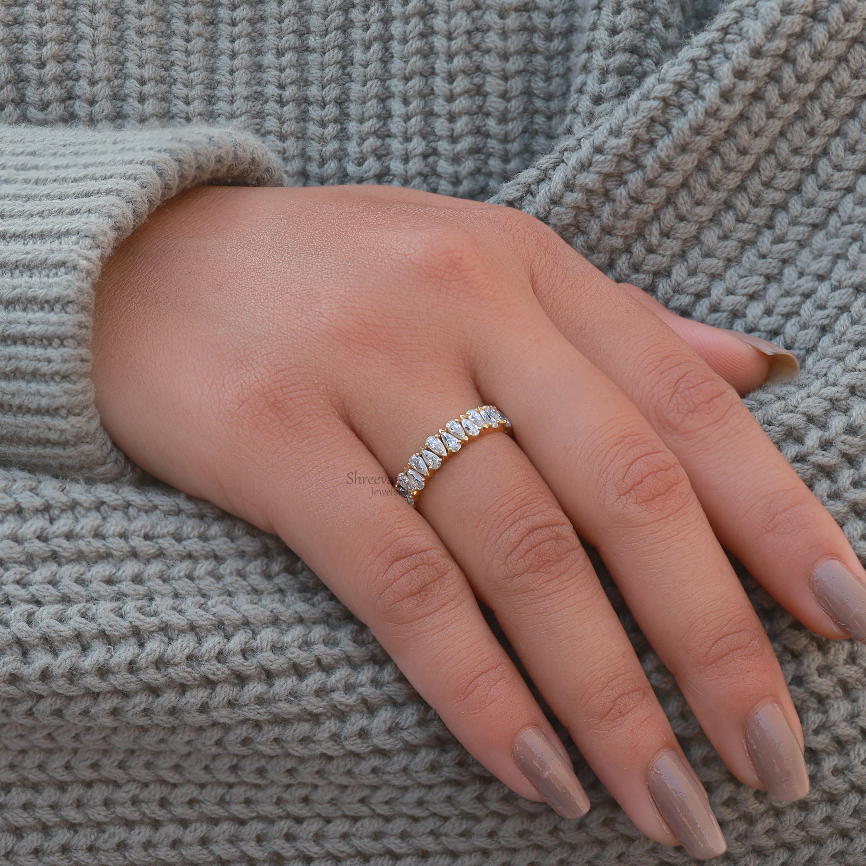 Pear Cut Full Eternity Moissanite Stacking Band Ring up Side Down Pear ...