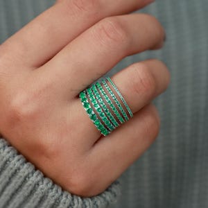 14K Gold Round Cut Natural Emerald Full Eternity Wedding Band May ...
