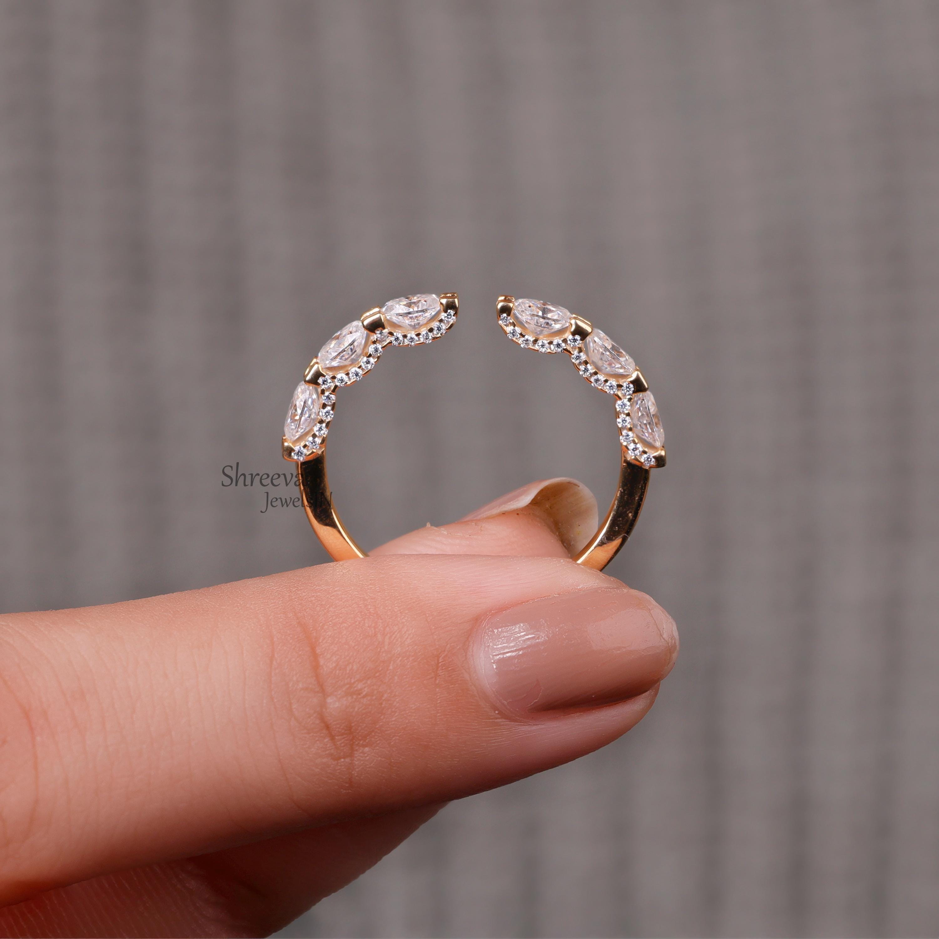 Oval Cut Moissanite Open Wedding Band Solid Yellow Gold Moissanite Gap ...