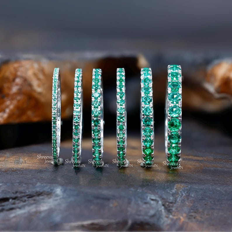 14K Gold Round Cut Natural Emerald Full Eternity Wedding Band May ...