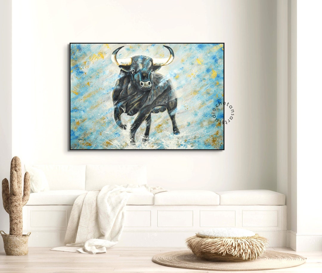 Abstract Bull Oil Painting on Canvas Large Bull Canvas Wall - Etsy