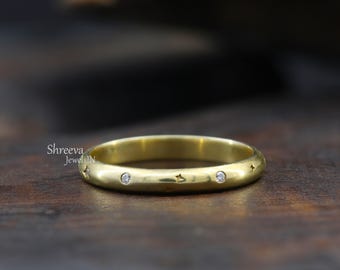 Einzigartiger Ehering Stern Ehering Himmlischer Mond Hochzeitsring Frauen 585 Gold Jubiläumsring Boho Versprechen Ring Moissanit Band