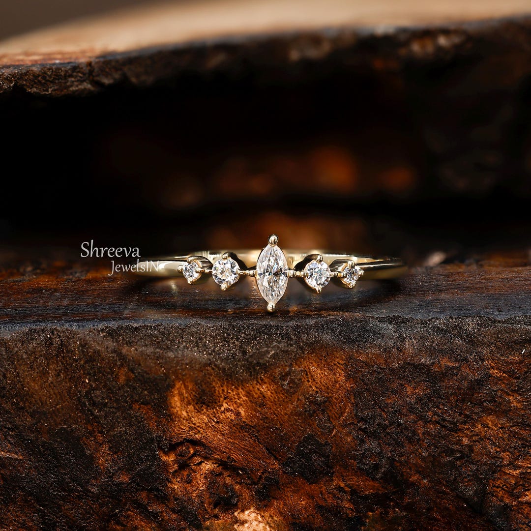 Marquise Diamond Engagement Ring Minimalist Moissanite Ring 14k Solid ...