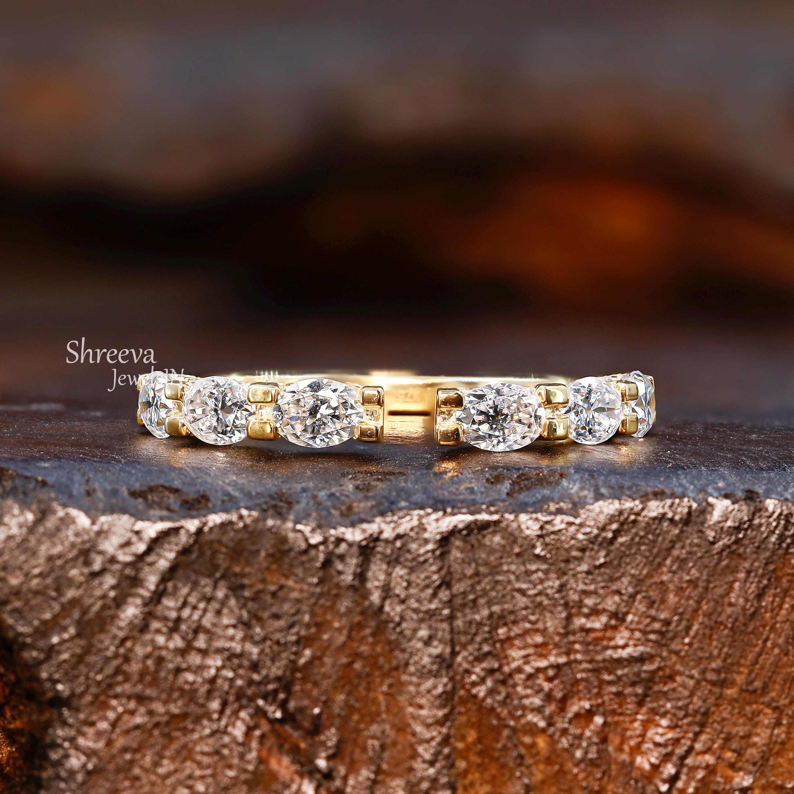 Oval Cut Moissanite Open Wedding Band Solid Yellow Gold Moissanite Gap ...