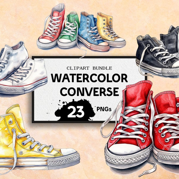 Converse Clipart, Chuck All Star Sneakers, Watercolor Trainers, Fashion PNG, Instant Digital Download, Commerical Rights, Hight Top & Low