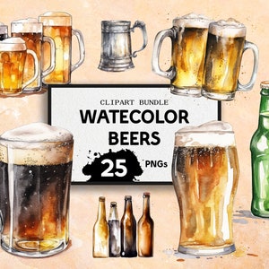 Watercolor Beer Bottles and Pints! Lager and Ale Clipart! Fully Transparent PNGs, Instant Digital Download, Full Commerical Rights