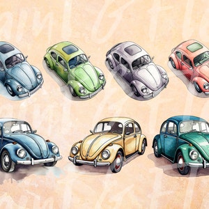 Whimsical Watercolour Clipart VW Beetles, Various Colours, 34x, Fully Transparent PNGs, Instant Digital Download, Full Commerical Rights image 9