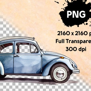 Whimsical Watercolour Clipart VW Beetles, Various Colours, 34x, Fully Transparent PNGs, Instant Digital Download, Full Commerical Rights image 2