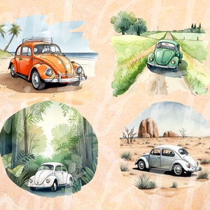 Whimsical Watercolour Clipart VW Beetles, Various Colours, 34x, Fully Transparent PNGs, Instant Digital Download, Full Commerical Rights image 5