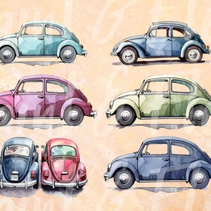 Whimsical Watercolour Clipart VW Beetles, Various Colours, 34x, Fully Transparent PNGs, Instant Digital Download, Full Commerical Rights image 8
