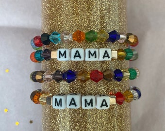 Rainbow Crystal Bead Mama Word Bracelet | Mother's Day Gift