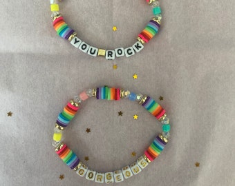 Customized Rainbow Word Bead Bracelet