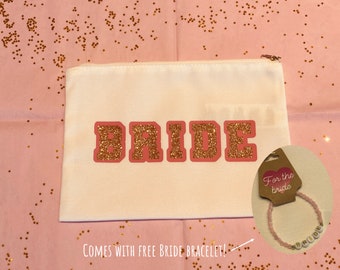 Bride Bag with Matching Bracelet | Varsity Letters | Makeup Pouch, Travel Bag, Bride Gift