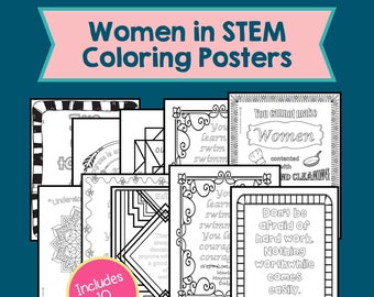 Women in STEM Inspiring Quotes Coloring Posters Women’s History Month activity Elementary Middle School STEAM printable bulletin board decor