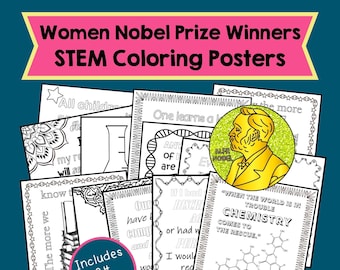 Women in STEM coloring posters Women’s History Month Nobel Prize winner Marie Curie poster Inspirational Quotes to color Middle School STEAM