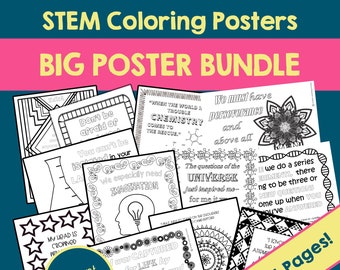 Inspiring Quotes STEM Coloring Pages Bundle Womens History Month Black History Month printable science posters to color Middle School STEAM