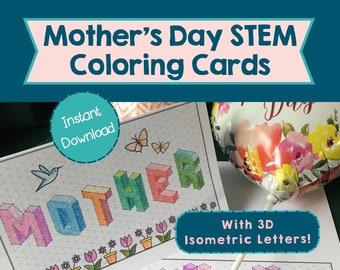 Mothers Day Coloring Card STEM activity for kids gift for Mom Birthday card No-Prep art digital download Middle School STEAM Lab Maker Space