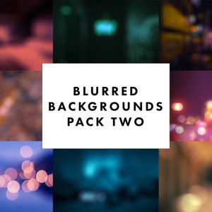 May include: A collection of nine blurred background images with various colors and light patterns. The images are arranged in a grid with the text "BLURRED BACKGROUNDS PACK TWO" in the center.