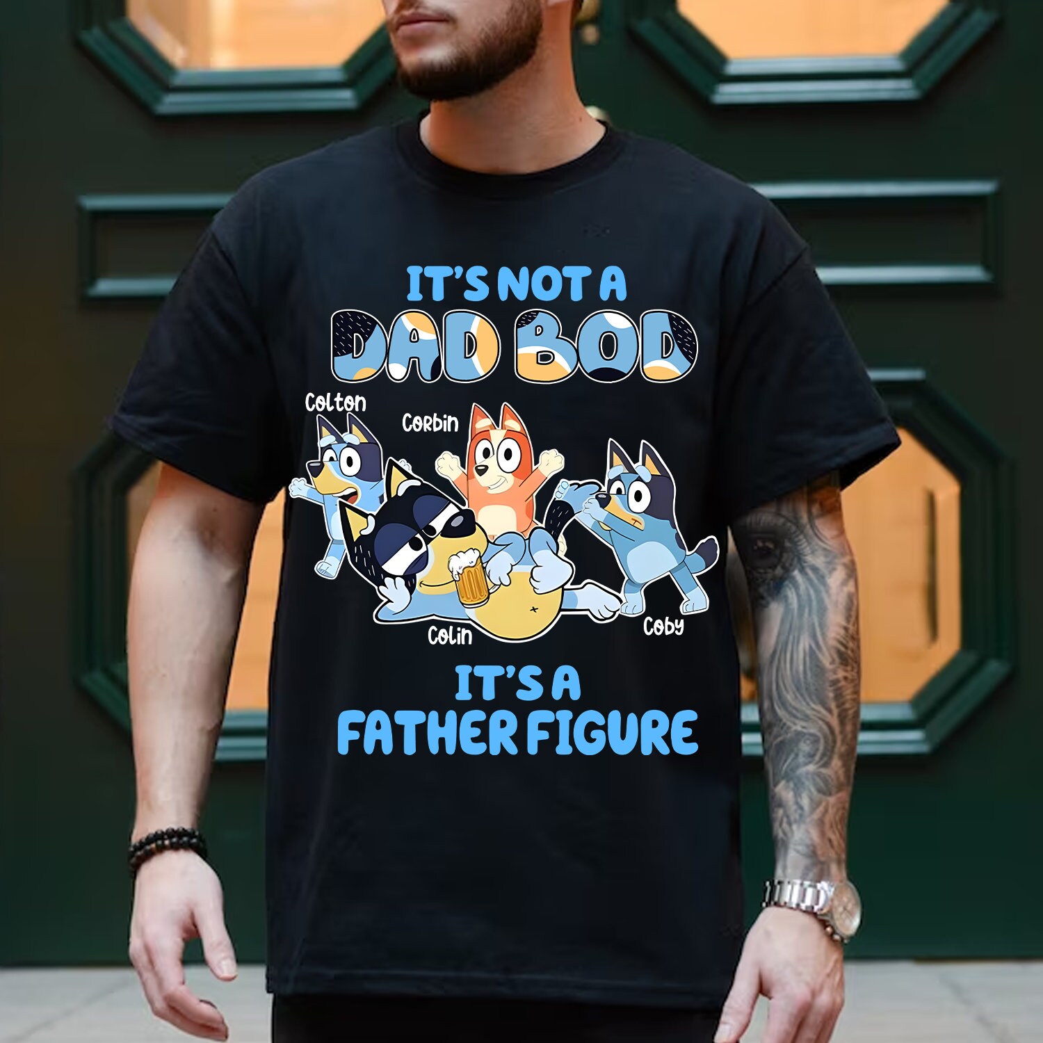 Custom Blue Dog Shirt, It's Not A Dad Bod It's A Father Figure Shirt, Father's Day Tee