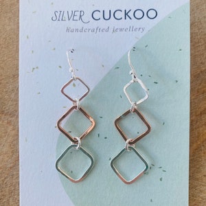 Silver and copper squares dangle earrings