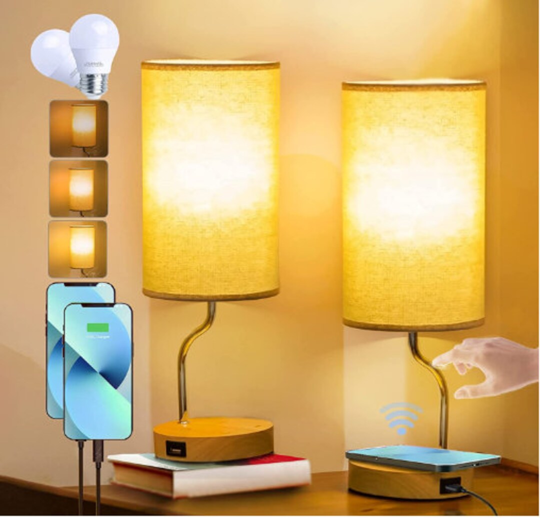 Bedside Lamp With Wireless Charger Nightstand Lamp With USB Etsy