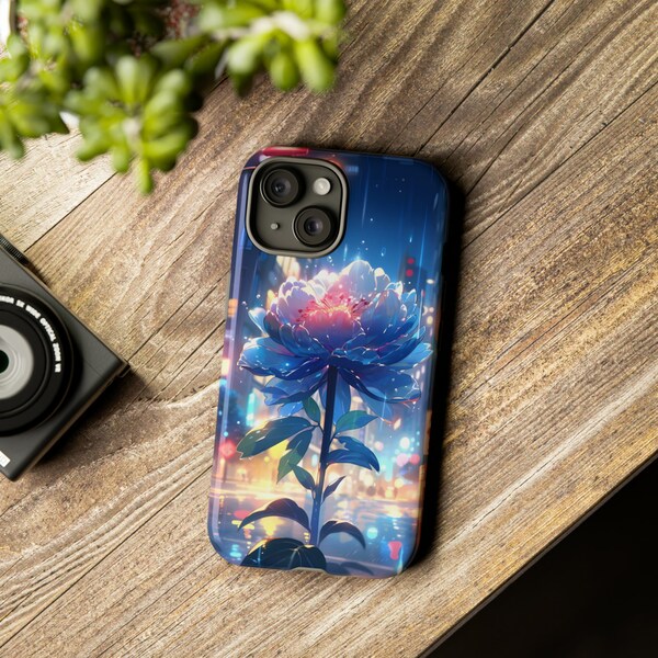 Funda para teléfono estilo anime con flores sobre hormigón para Apple iPhone, Samsung Galaxy y Google Pixel