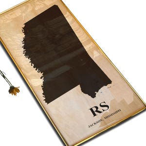 Carte du Mississippi MS, décoration faite main personnalisée | Plaque en résine et bois