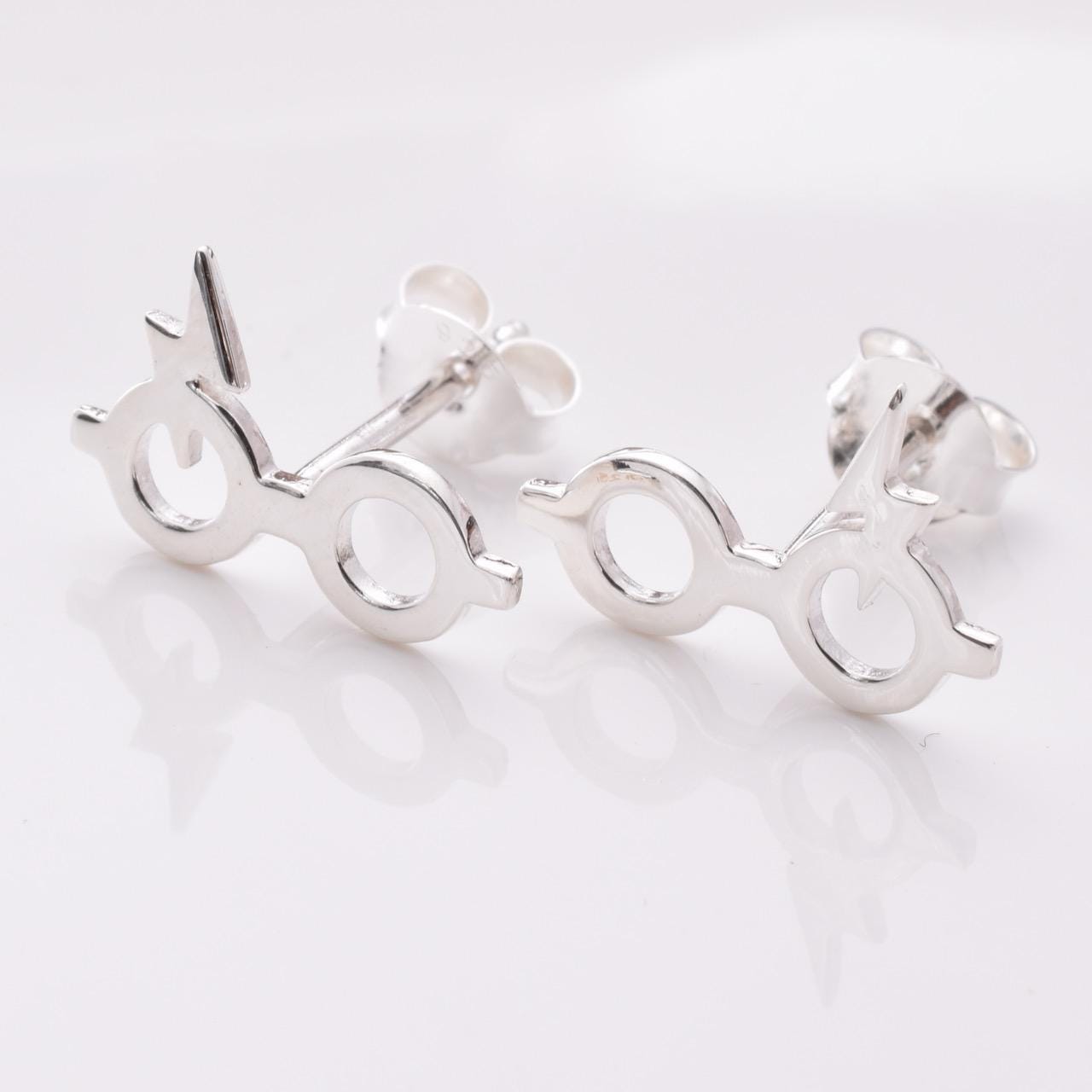 925 Silver Wizard Glasses Stud Earrings UK