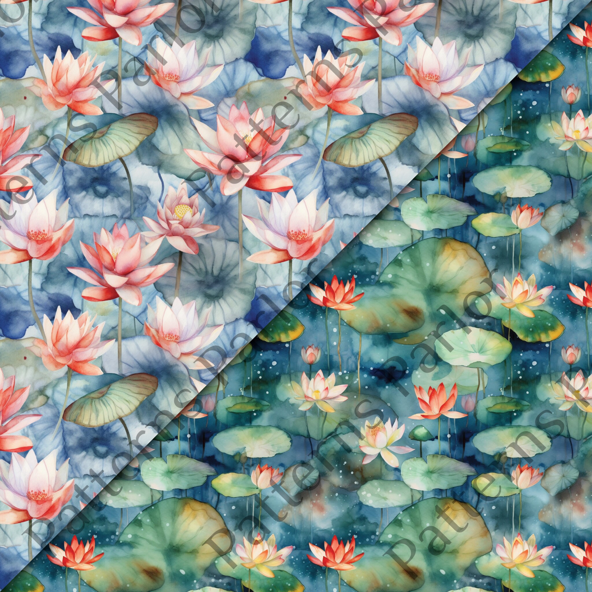 10 Watercolor Water Lily Seamless Pattern, Digital Paper Bundle - Etsy