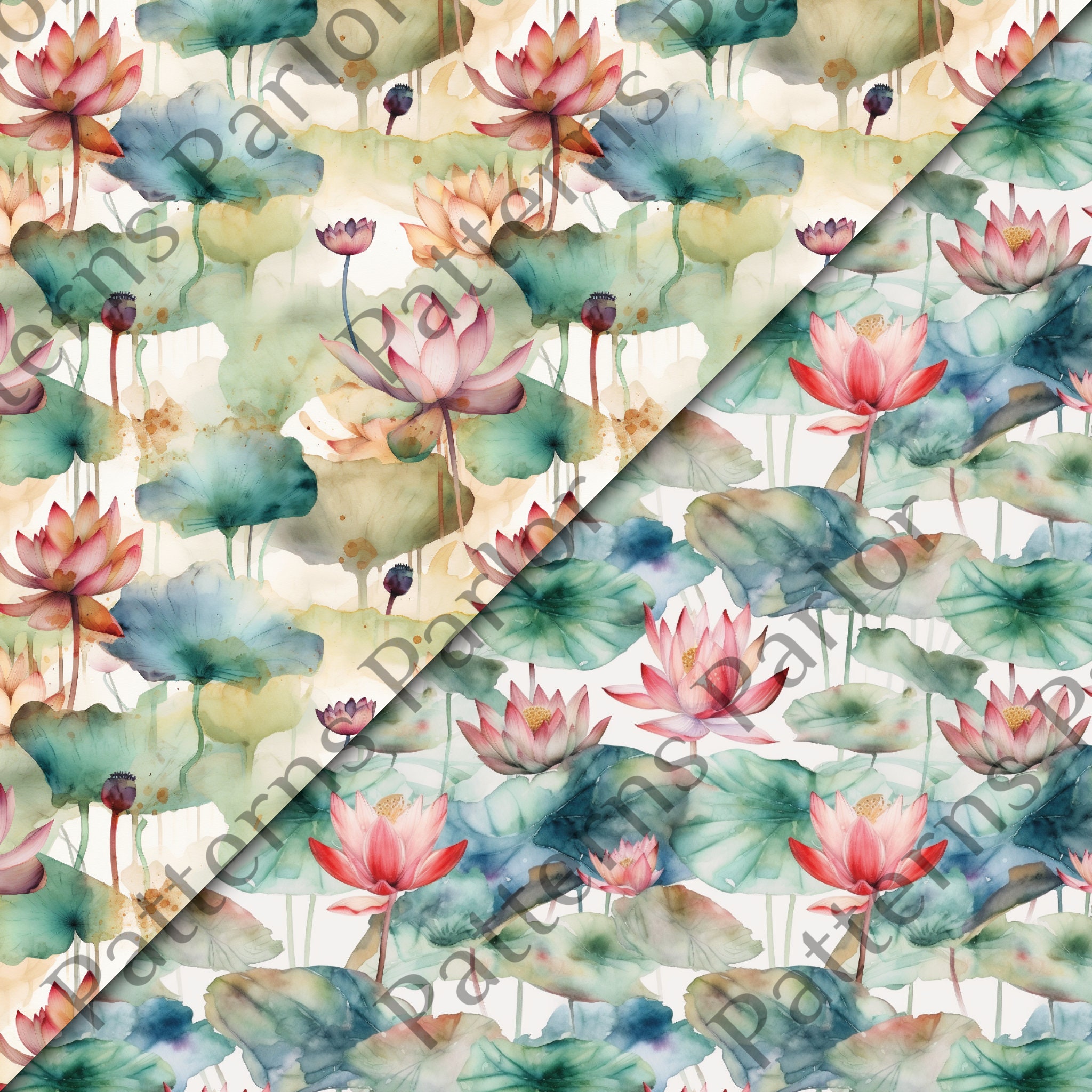 10 Watercolor Water Lily Seamless Pattern, Digital Paper Bundle - Etsy