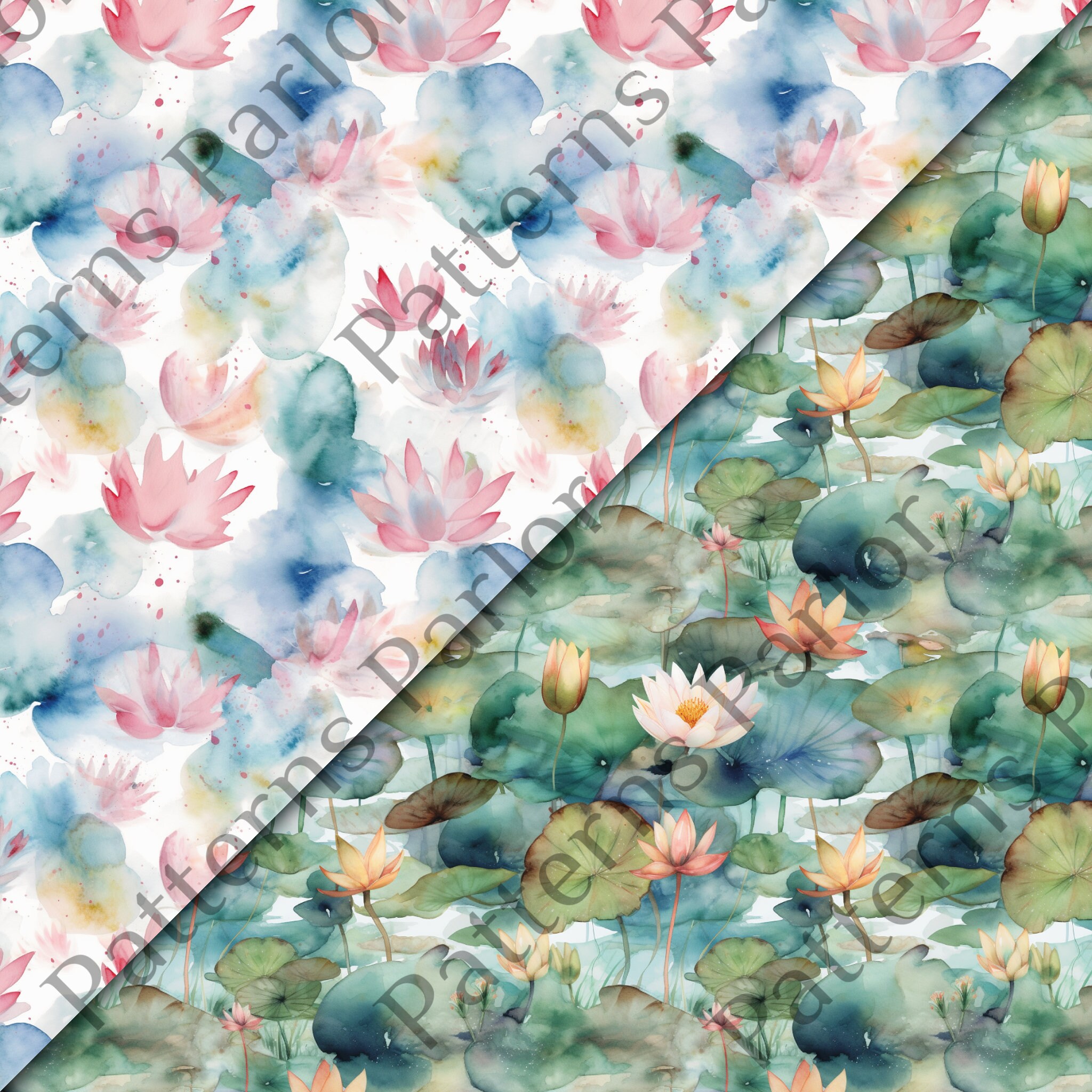 10 Watercolor Water Lily Seamless Pattern, Digital Paper Bundle - Etsy