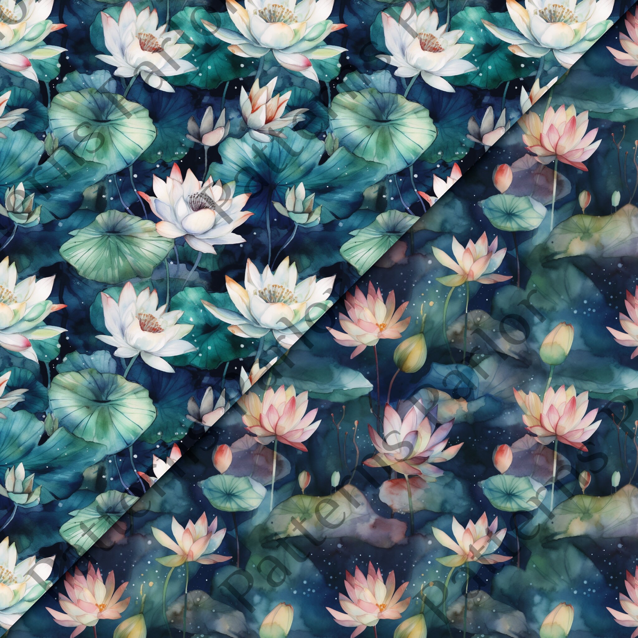 10 Watercolor Water Lily Seamless Pattern, Digital Paper Bundle - Etsy