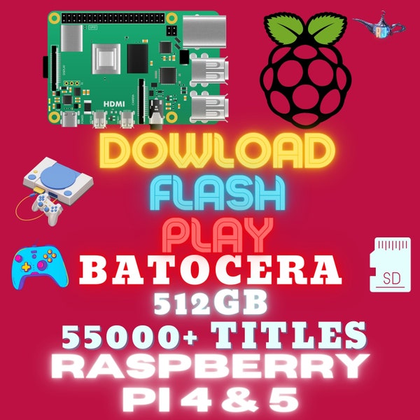 Raspberry Pi 4 & 5 512GΒ Retro collection Batocera bootable image 55000+ titles (digital download)