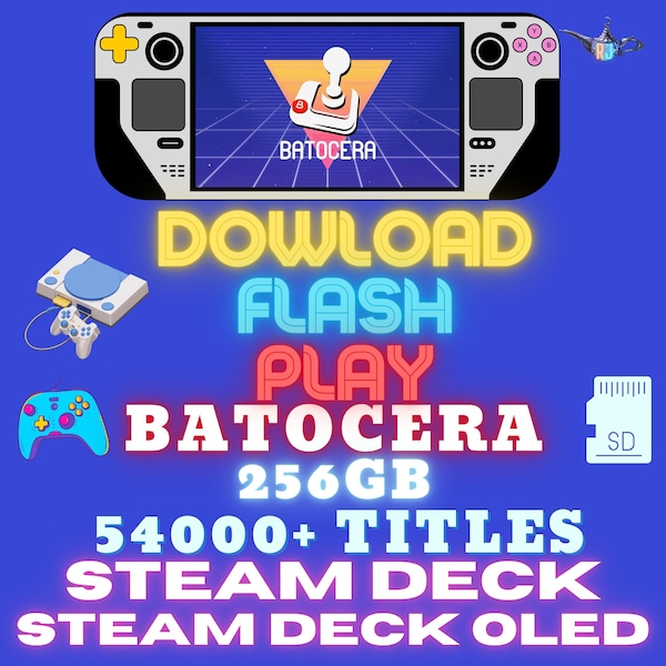 Steam Deck /OLED and PC handhelds 256GB retro collection Batocera V39 bootable image fully loaded 54000+ titles (digital download)